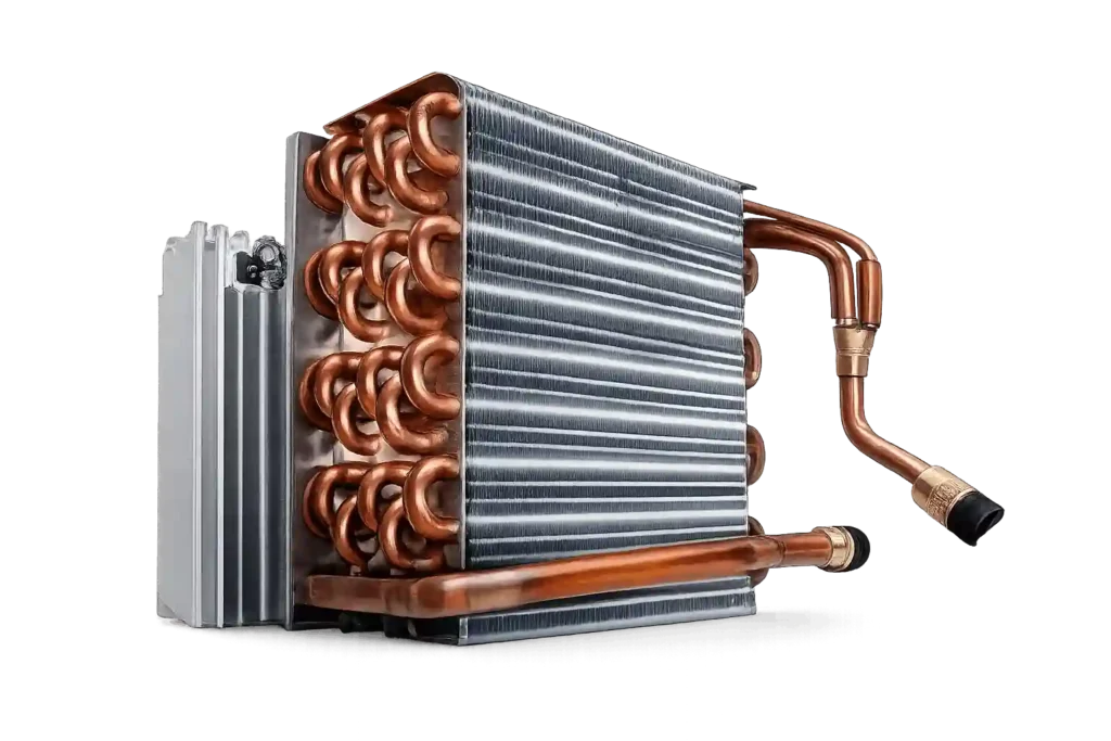 AC evaporator coil component associated with cooling performance and AC gas refilling services in Al Jasr.