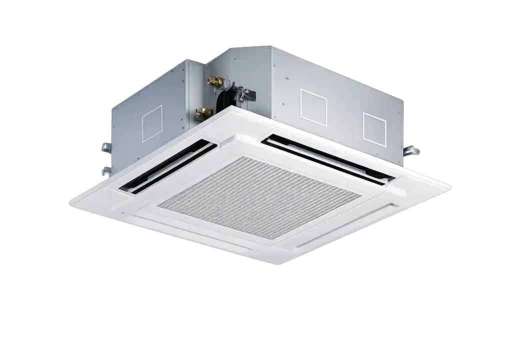 Ceiling cassette air conditioner unit installed for efficient cooling and AC Repair Services in Saudi Arabia.