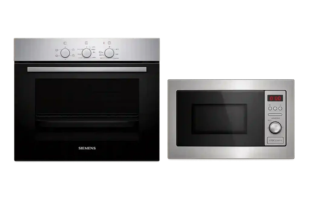 Built-in electric oven and microwave appliance set.